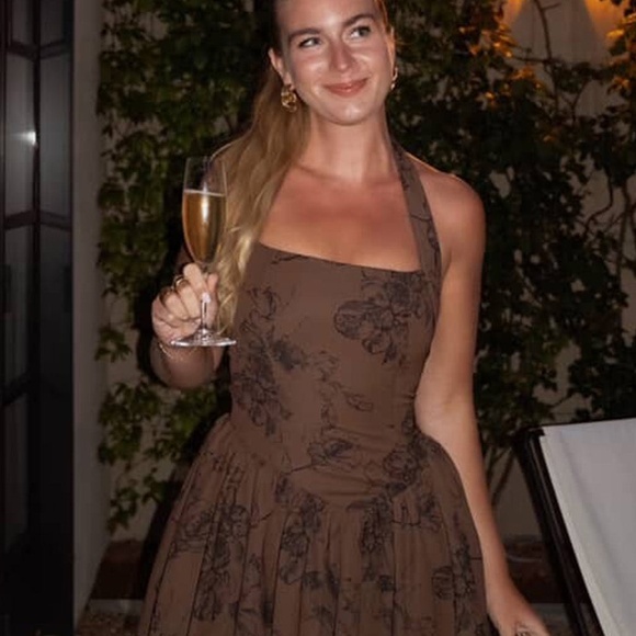 12th Tribe Chocolate Rouge Drop Waist Halter Mini Dress Size LL - Picture 2 of 3